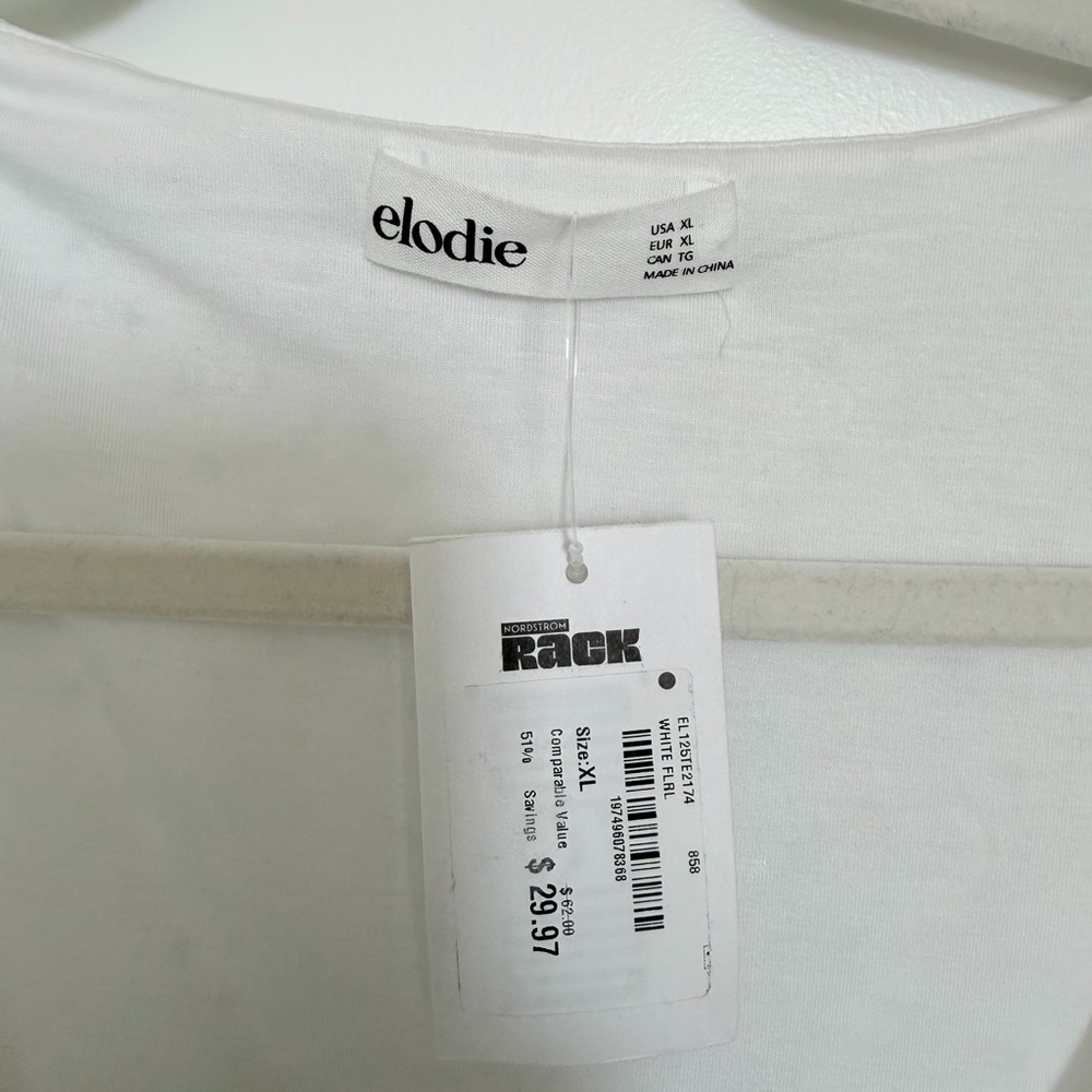 NWT Elodie Floral Baby Tee XL White Fitted Soft Girl Spring Top Scoop Neck - Picture 10 of 12